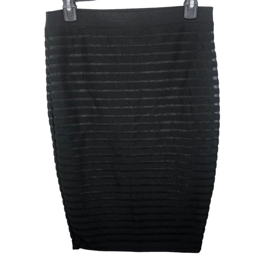 Fashion Dazzle Black Striped Sheer Bodycon Midi Skirt Goth Pinup Rockabilly M